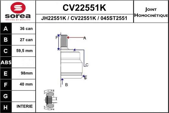 EAI CV22551K - Σετ άρθρωσης, άξονας μετάδ. κίν. spanosparts.gr