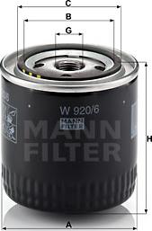 Mann-Filter W 920/6 - Φίλτρο λαδιού spanosparts.gr
