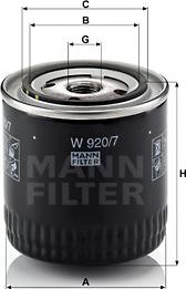 Mann-Filter W 920/7 y - Φίλτρο λαδιού spanosparts.gr