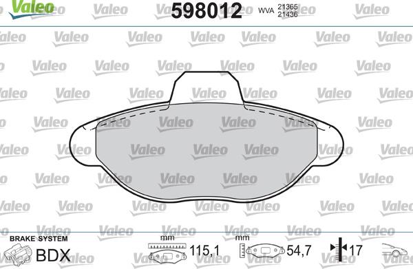 Valeo 598012 - Σετ τακάκια, δισκόφρενα www.spanosparts.gr