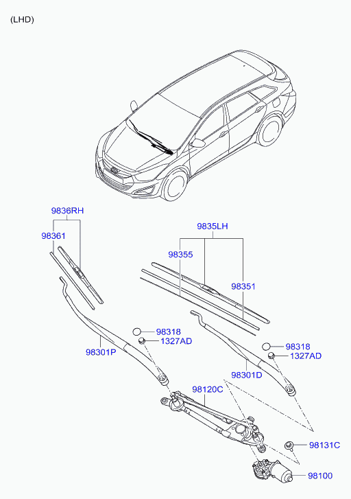Hyundai 98360-3Z000 - Μάκτρο καθαριστήρα spanosparts.gr