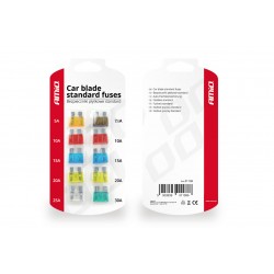 Amio - Ασφάλειες τύπου Standard τάση λειτουργίας 12-24V ένταση ρεύματος 1x5A, 1x7.5A, 2x10A, 2x15A, 2x20A, 1x25A, 1x30A για Επιβατικά Αυτοκίνητα και Φορτηγά - 10 τεμ. (01138/AM)