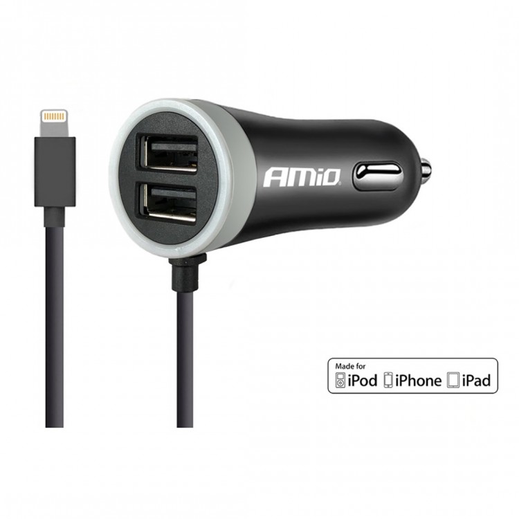 Amio - Φορτιστής Αναπτήρα 12-24V 2.4A με 2 θύρες USB και καλώδιο Lightning για ταυτόχρονη φόρτιση συσκευών με σταθερή παροχή ρεύματος σε αυτοκίνητα και επαγγελματικά οχήματα - 1 Τεμ. (02057/AM) Amio - Φορτιστής Αναπτήρα 12-24V 2.4A με 2 θύρες USB και καλώδιο Lightning για ταυτόχρονη φόρτιση συσκευών με σταθερή παροχή ρεύματος σε αυτοκίνητα και επαγγελματικά οχήματα - 1 Τεμ. (02057/AM)