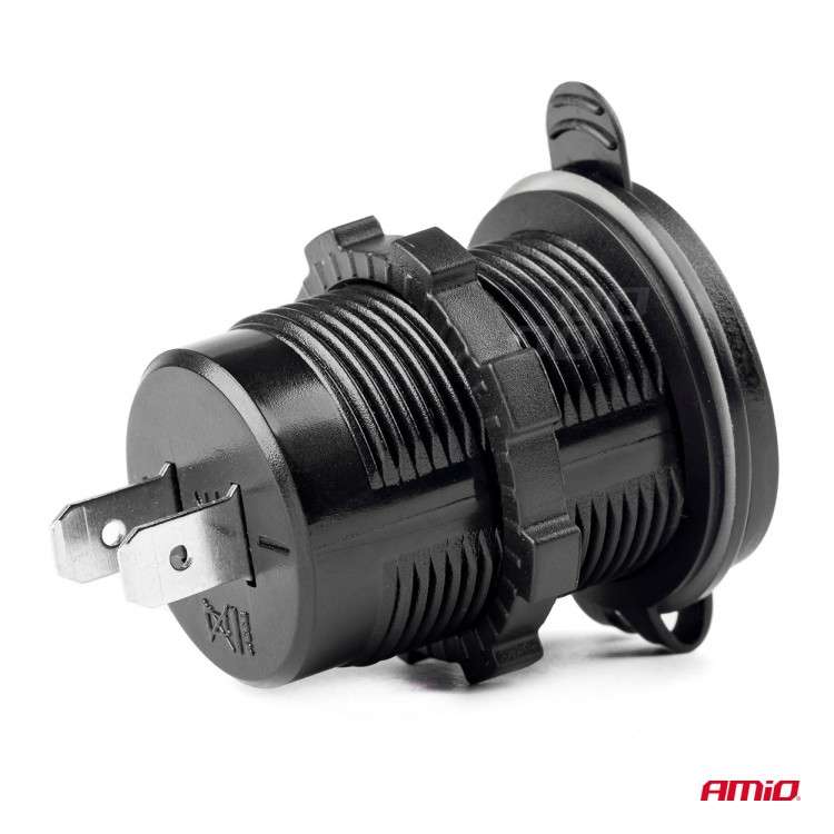 Amio - ΠΡΙΖΑ ΦΟΡΤΙΣΤΗΣ USB + TYPE C QUICK CHARGE 12/24V Φ37mmX51mm MOD-08 - 1 τεμ. (02858/AM)