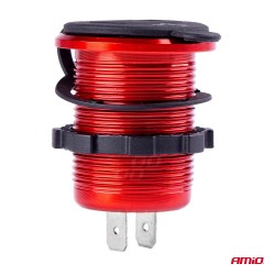 Amio - ΠΡΙΖΑ ΦΟΡΤΙΣΗΣ ΜΕ 2 ΘΥΡΕΣ USB ΚΑΙ ΨΗΦΙΑΚΟ ΒΟΛΤΟΜΕΤΡΟ ΜΕ ΚΑΠΑΚΙ ΚΟΚΚΙΝΗ 12/24V 5V 3.1A MOD-11 - 1 τεμ. (02861/AM)