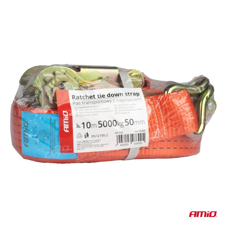 Amio - ΙΜΑΝΤΑΣ ΔΕΣΙΜΑΤΟΣ ΜΕ ΚΑΣΤΑΝΙΑ ΚΑΙ ΜΕΤΑΛΛΙΚΟΥΣ ΓΑΝΤΖΟΥΣ 10m/50mm 5000kg ΚΟΚΚΙΝΟΣ - 1 ΤΕΜ. (03300/AM)