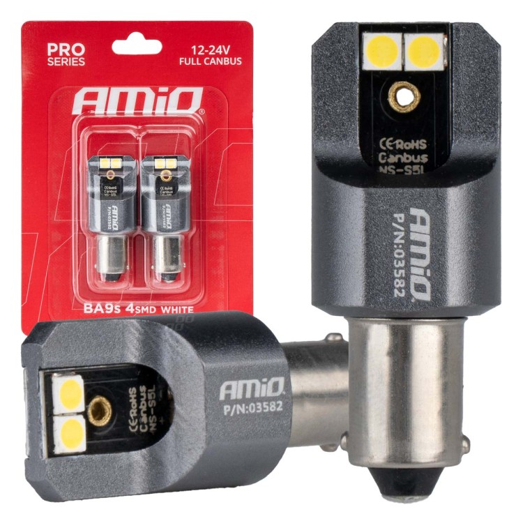 ΛΑΜΠΕΣ T4W BA9s 12/24V 6.000K 4xSMD LED FULL CAN-BUS ΛΕΥΚΟ 3030 PRO SERIES AMIO - 2 ΤΕΜ. ΛΑΜΠΕΣ T4W BA9s 12/24V 6.000K 4xSMD LED FULL CAN-BUS ΛΕΥΚΟ 3030 PRO SERIES AMIO - 2 ΤΕΜ.