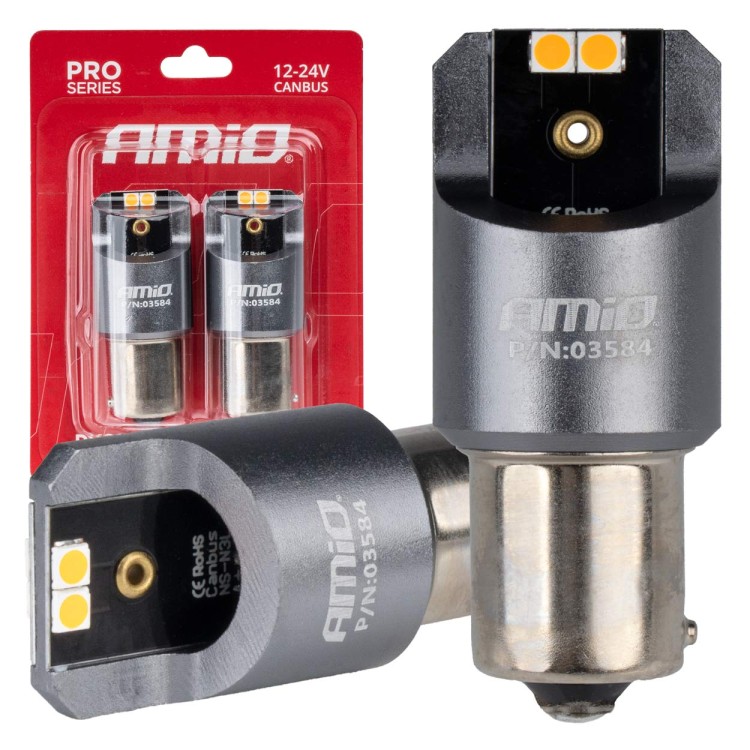 Amio - ΛΑΜΠΕΣ LED CAN-BUS PΥ21W BAU15S 12/24V 6.000K 4xSMD ΠΟΡΤΟΚΑΛΙ PRO SERIES - 2 ΤΕΜ. (03584/AM) Amio - ΛΑΜΠΕΣ LED CAN-BUS PΥ21W BAU15S 12/24V 6.000K 4xSMD ΠΟΡΤΟΚΑΛΙ PRO SERIES - 2 ΤΕΜ. (03584/AM)
