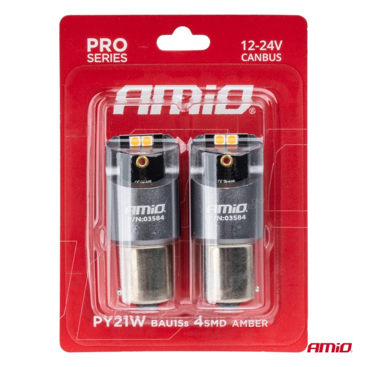 Amio - ΛΑΜΠΕΣ LED CAN-BUS PΥ21W BAU15S 12/24V 6.000K 4xSMD ΠΟΡΤΟΚΑΛΙ PRO SERIES - 2 ΤΕΜ. (03584/AM) Amio - ΛΑΜΠΕΣ LED CAN-BUS PΥ21W BAU15S 12/24V 6.000K 4xSMD ΠΟΡΤΟΚΑΛΙ PRO SERIES - 2 ΤΕΜ. (03584/AM)