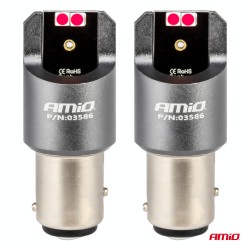 Amio - ΛΑΜΠΑΚΙΑ P21/5W BAY15d 12/24V 6.000K 4xSMD LED CAN-BUS ΚΟΚΚΙΝΟ PRO SERIES - 2 Τεμ. (03586/AM)