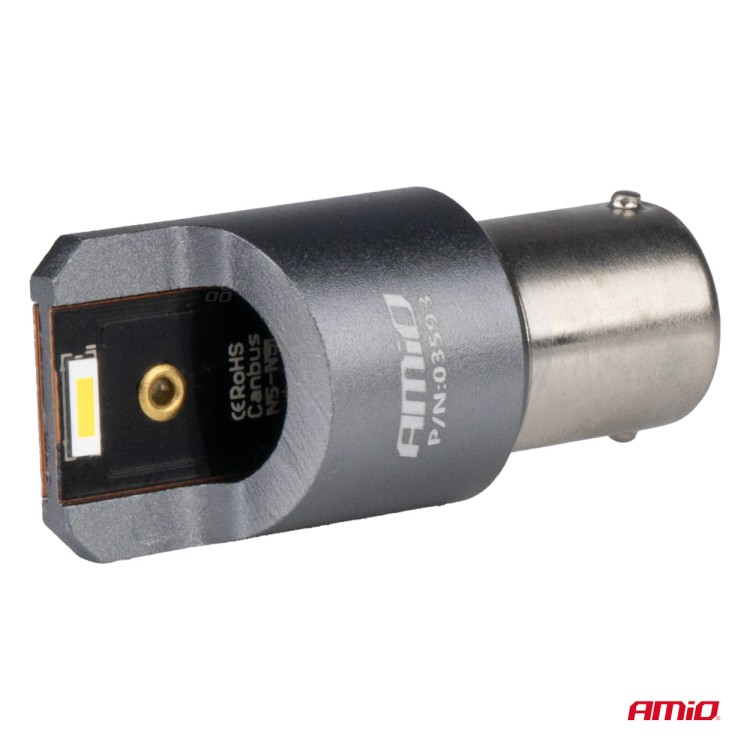 Amio - ΛΑΜΠΕΣ LED CAN-BUS P21W BA15S 12/24V 6.000K 2xSMD ΛΕΥΚΟ PRO SERIES - 2 ΤΕΜ. (03593/AM)