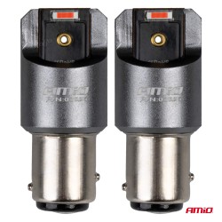 Amio - ΛΑΜΠΑΚΙΑ P21/5W BAY15d 12/24V 6.000K 2xSMD LED FULL CAN-BUS ΚΟΚΚΙΝΟ PRO SERIES - 2 Τεμ. (03596/AM)
