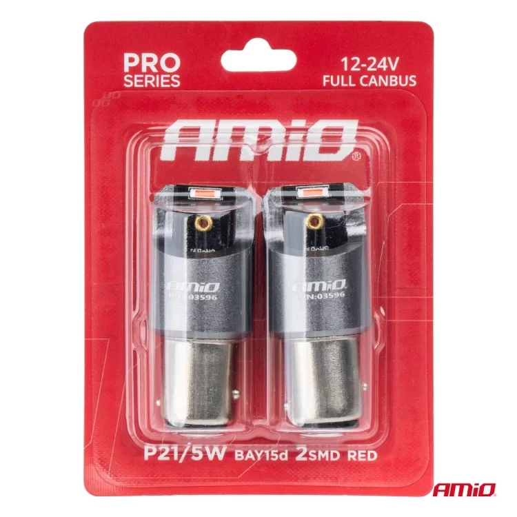 ΛΑΜΠΑΚΙΑ P21/5W BAY15d 12/24V 6.000K 2xSMD LED FULL CAN-BUS ΚΟΚΚΙΝΟ PRO SERIES AMIO - 2 Τεμ. ΛΑΜΠΑΚΙΑ P21/5W BAY15d 12/24V 6.000K 2xSMD LED FULL CAN-BUS ΚΟΚΚΙΝΟ PRO SERIES AMIO - 2 Τεμ.