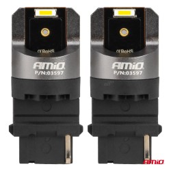 Amio - ΛΑΜΠΑΚΙΑ P27W 12/24V 6.000K 2SMD LED FULL CAN-BUS ΛΕΥΚΟ PRO SERIES - 2 Τεμ. (03597/AM)