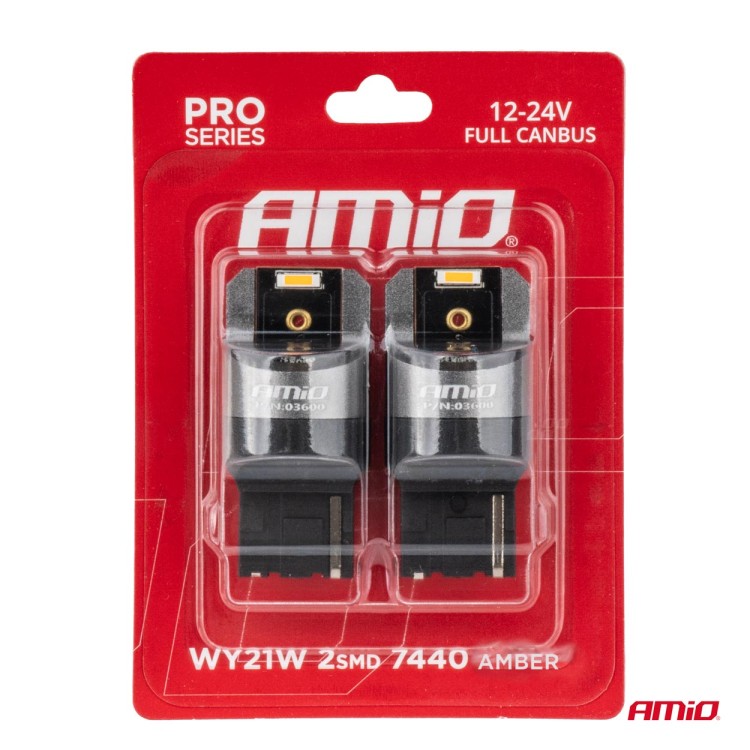 ΛΑΜΠΑΚΙΑ WY21W 7440 12/24V 6.000K 2xSMD LED FULL CAN-BUS ΠΟΡΤΟΚΑΛΙ PRO SERIES AMIO - 2 Τεμ.