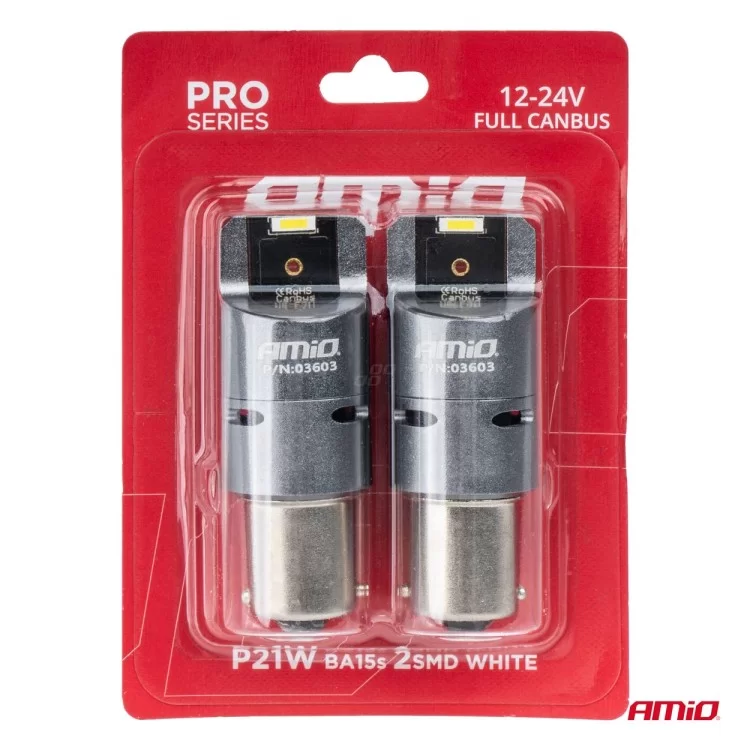 ΛΑΜΠΕΣ P21W BA15S 12/24V 6.000K 2xSMD LED FULL CAN-BUS (ΜΕ ΑΝΕΜΙΣΤΗΡΑΚΙ) ΛΕΥΚΟ PRO SERIES AMIO - 2 ΤΕΜ. ΛΑΜΠΕΣ P21W BA15S 12/24V 6.000K 2xSMD LED FULL CAN-BUS (ΜΕ ΑΝΕΜΙΣΤΗΡΑΚΙ) ΛΕΥΚΟ PRO SERIES AMIO - 2 ΤΕΜ.