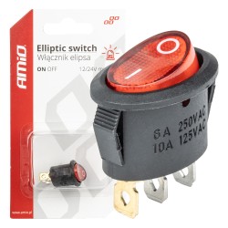 Amio - ΔΙΑΚΟΠΤΗΣ ON/OFF 3 ΕΠΑΦΩΝ 12V 230A ΟΒΑΛ ΚΟΚΚΙΝΟΣ ΦΩΤΙΣΜΟΣ - 1 ΤΕΜ. (03612/AM)