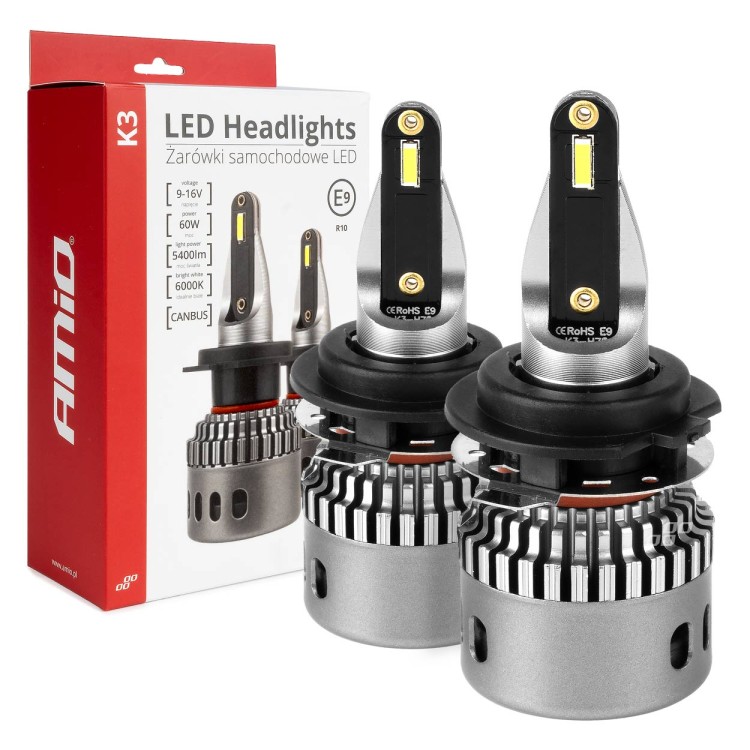 ΛΑΜΠΕΣ H7-1 9>16V 6.000K 5.400lm 60W K3 SERIES LED CAN-BUS (ΜΕ ΨΥΚΤΡΑ) AMIO - 2 Τεμ.