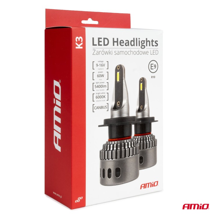 ΛΑΜΠΕΣ H7-1 9>16V 6.000K 5.400lm 60W K3 SERIES LED CAN-BUS (ΜΕ ΨΥΚΤΡΑ) AMIO - 2 Τεμ.