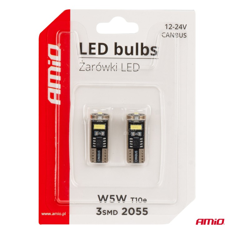 Amio - ΛΑΜΠΑΚΙΑ LED T10e W5W 12/24V 3x2055 SMD LED CAN-BUS ΛΕΥΚΟ - 2 ΤΕΜ. (03720/AM) Amio - ΛΑΜΠΑΚΙΑ LED T10e W5W 12/24V 3x2055 SMD LED CAN-BUS ΛΕΥΚΟ - 2 ΤΕΜ. (03720/AM)