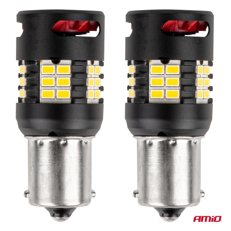 Amio - Λάμπες LED P21W βάση BA15S τύπου Pro Series τάση λειτουργίας 12/24V με 24x3020 SMD Can-bus λευκό για Επιβατικά Αυτοκίνητα και Φορτηγά - 2 τεμ. (03721/AM) Amio - Λάμπες LED P21W βάση BA15S τύπου Pro Series τάση λειτουργίας 12/24V με 24x3020 SMD Can-bus λευκό για Επιβατικά Αυτοκίνητα και Φορτηγά - 2 τεμ. (03721/AM)