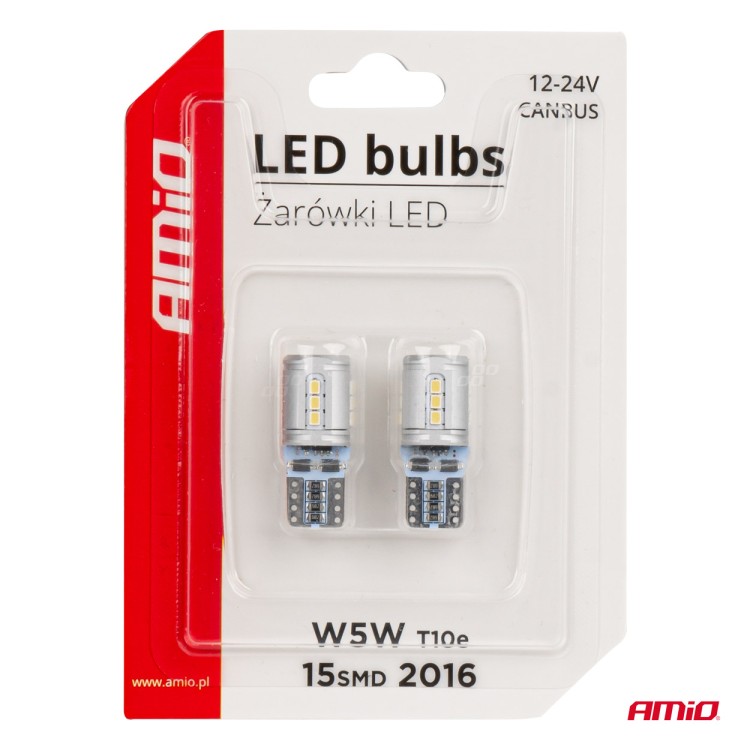 Amio - T10e W5W 12/24V 15x2016 SMD LED CAN-BUS ΛΕΥΚΟ 2ΤΕΜ. (03723/AM) Amio - T10e W5W 12/24V 15x2016 SMD LED CAN-BUS ΛΕΥΚΟ 2ΤΕΜ. (03723/AM)
