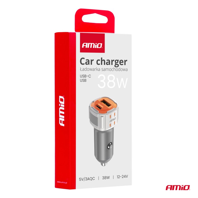 Amio - ΦΟΡΤΙΣΤΗΣ ΑΝΑΠΤΗΡΑ 12/24V ΜΕ 2 ΘΥΡΕΣ USB-C+USB 38W 5V/3AQC ΤΑΧΕΙΑΣ ΦΟΡΤΙΣΗΣ ΛΕΥΚΟΣ - 1 Τεμ. (03883/AM)