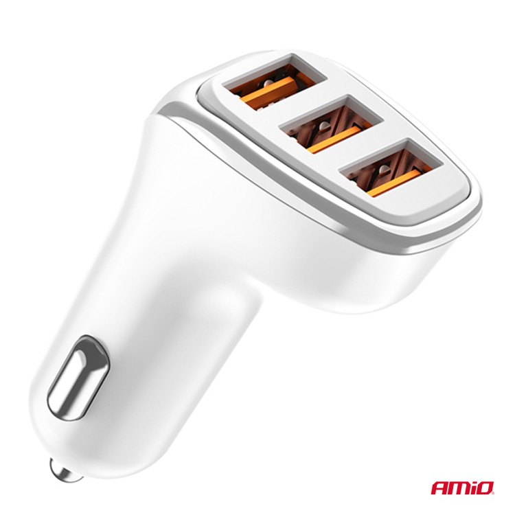 ΦΟΡΤΙΣΤΗΣ ΑΝΑΠΤΗΡΑ 12/24V ΜΕ 3 ΘΥΡΕΣ 3xUSB 15.5W 5V/3.1A ΛΕΥΚΟΣ AMIO - 1 Τεμ.