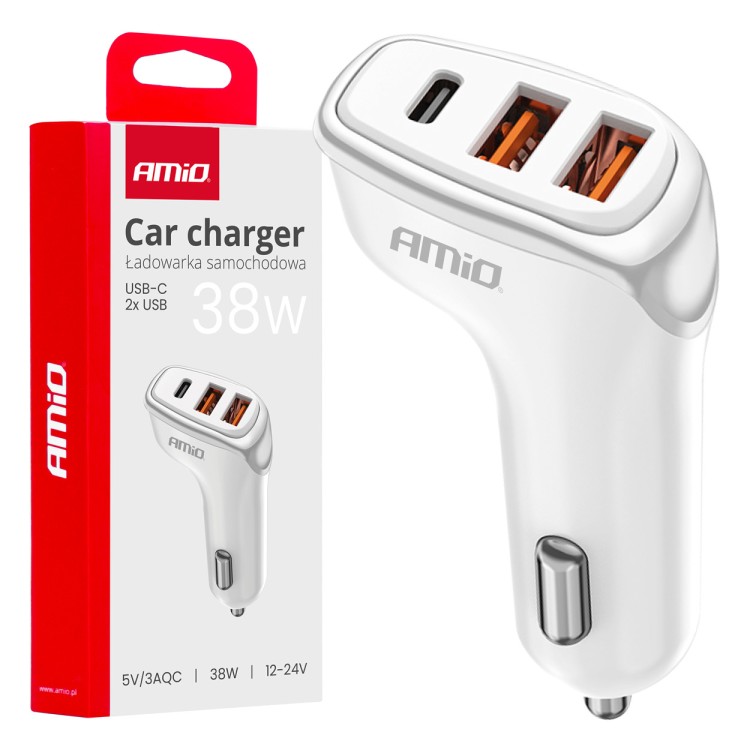 Amio - ΦΟΡΤΙΣΤΗΣ ΑΝΑΠΤΗΡΑ 12/24V ΜΕ 3 ΘΥΡΕΣ USB-C+2xUSB 38W 5V/3AQC ΤΑΧΕΙΑΣ ΦΟΡΤΙΣΗΣ ΛΕΥΚΟΣ - 1 Τεμ. (03886/AM)