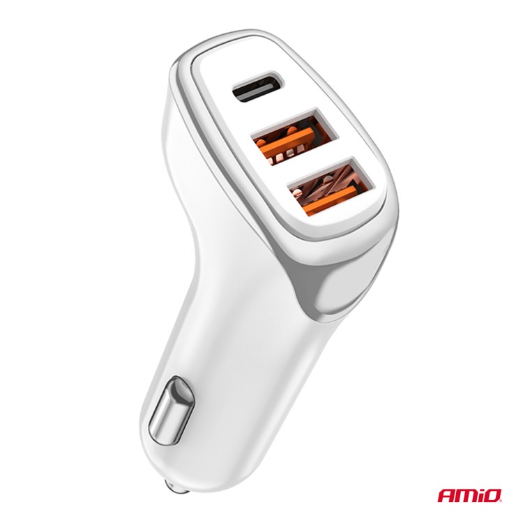 ΦΟΡΤΙΣΤΗΣ ΑΝΑΠΤΗΡΑ 12/24V ΜΕ 3 ΘΥΡΕΣ USB-C+2xUSB 38W 5V/3AQC ΤΑΧΕΙΑΣ ΦΟΡΤΙΣΗΣ ΛΕΥΚΟΣ AMIO - 1 Τεμ.