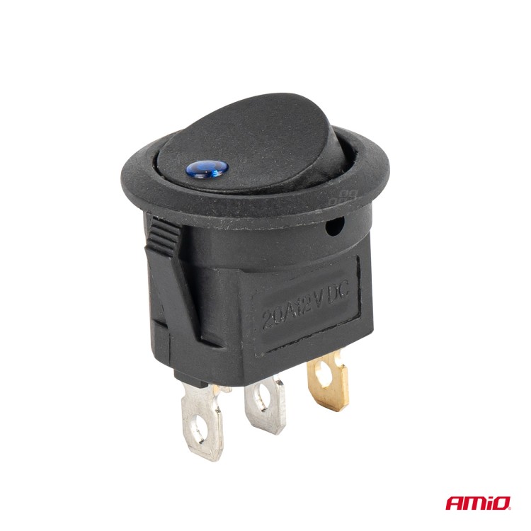 Amio - ΔΙΑΚΟΠΤΗΣ 12V ON/OFF ΣΤΡΟΓΓΥΛΟΣ ΜΕ 3 ΕΠΑΦΕΣ ΜΠΛΕ LED - 1 τεμ. (03963/AM)