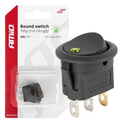 Amio - ΔΙΑΚΟΠΤΗΣ 12V ON/OFF ΣΤΡΟΓΓΥΛΟΣ ΜΕ 3 ΕΠΑΦΕΣ ΠΡΑΣΙΝΟΣ LED - 1 τεμ. (03964/AM)