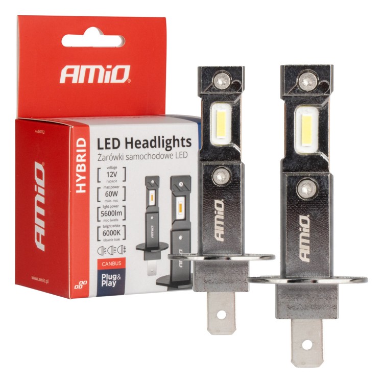 Amio - ΛΑΜΠΕΣ LED H1 12V 60W 6.000K 5.600lm +400% CAN-BUS HYBRID SERIES - 2 τεμ. (04112/AM) Amio - ΛΑΜΠΕΣ LED H1 12V 60W 6.000K 5.600lm +400% CAN-BUS HYBRID SERIES - 2 τεμ. (04112/AM)