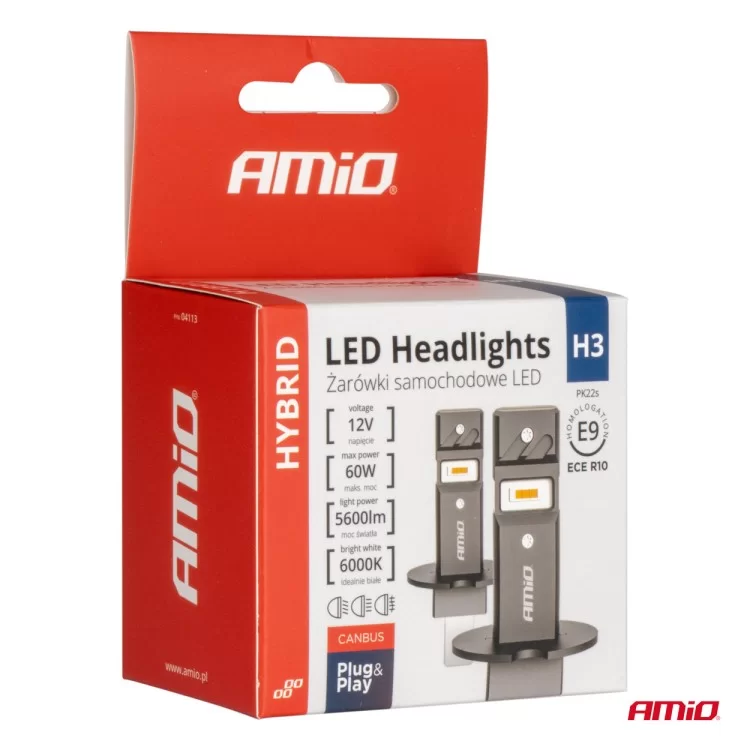 ΛΑΜΠΕΣ LED H3 12V 60W 6.000K 5.600lm +400% LED CAN-BUS HYBRID SERIES AMIO - 2 ΤΕΜ. ΛΑΜΠΕΣ LED H3 12V 60W 6.000K 5.600lm +400% LED CAN-BUS HYBRID SERIES AMIO - 2 ΤΕΜ.