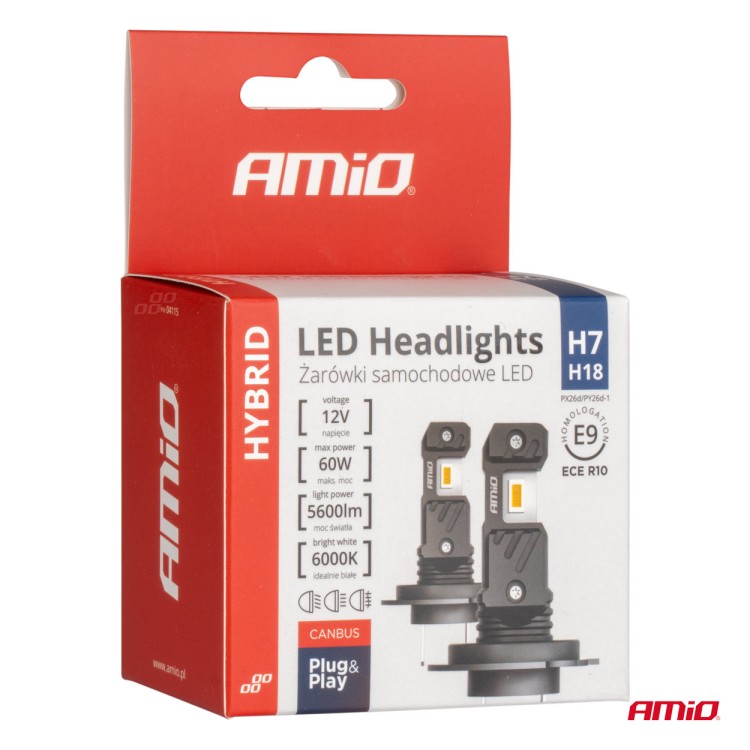 ΛΑΜΠΕΣ LED H7/Η18 12V 60W 6.000K 5.600lm +400% LED CAN-BUS HYBRID SERIES AMIO - 2 ΤΕΜ. ΛΑΜΠΕΣ LED H7/Η18 12V 60W 6.000K 5.600lm +400% LED CAN-BUS HYBRID SERIES AMIO - 2 ΤΕΜ.