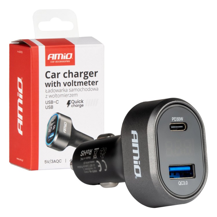 Amio - ΦΟΡΤΙΣΤΗΣ ΑΝΑΠΤΗΡΑ ΜΕ 2 ΘΥΡΕΣ USB-C+USB-A QUICK CHARGE 3.0 30W ΜΕ ΒΟΛΤΟΜΕΤΡΟ ΜΑΥΡΟ - 1 Τεμ. (04178/AM) Amio - ΦΟΡΤΙΣΤΗΣ ΑΝΑΠΤΗΡΑ ΜΕ 2 ΘΥΡΕΣ USB-C+USB-A QUICK CHARGE 3.0 30W ΜΕ ΒΟΛΤΟΜΕΤΡΟ ΜΑΥΡΟ - 1 Τεμ. (04178/AM)
