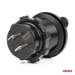 Amio - ΠΡΙΖΑ ΜΕ 2 ΘΥΡΕΣ USB ΚΑΙ ΚΑΠΑΚΙ ΜΑΥΡΗ 12/24V 3.1A ΑΔΙΑΒΡΟΧΗ ΜΕ ΜΠΛΕ LED ΦΩΣ ΕΝΔΕΙΞΗΣ - 1 ΤΕΜ. (04216/AM)