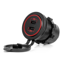 Amio - ΠΡΙΖΑ ΜΕ 2 ΘΥΡΕΣ USB-C ΚΑΙ ΚΑΠΑΚΙ 12/24V ΑΔΙΑΒΡΟΧΗ ΜΕ ΚΟΚΚΙΝΟ LED ΦΩΣ ΜΑΥΡΗ - 1 τεμ. (04223/AM)