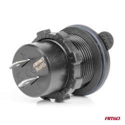 Amio - ΠΡΙΖΑ ΜΕ 2 ΘΥΡΕΣ USB-C ΜΕ ΔΙΑΚΟΠΤΗ ΚΑΙ ΚΑΠΑΚΙ 12/24V ΑΔΙΑΒΡΟΧΗ ΜΕ ΚΟΚΚΙΝΟ LED ΦΩΣ ΜΑΥΡΗ - 1 Τεμ. (04224/AM)