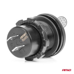 Amio - ΠΡΙΖΑ ΜΕ 2 ΘΥΡΕΣ USB-C ΚΑΙ ΨΗΦΙΑΚΟ ΒΟΛΤΟΜΕΤΡΟ ΜΕ ΚΑΠΑΚΙ 12/24V ΑΔΙΑΒΡΟΧΗ ΜΕ ΚΟΚΚΙΝΗ LED ΕΝΔΕΙΞΗ ΜΑΥΡΗ - 1 Τεμ. (04225/AM)
