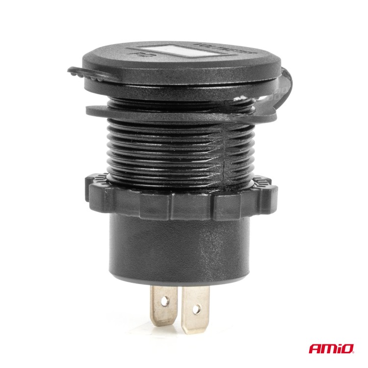 Amio - ΠΡΙΖΑ ΜΕ 2 ΘΥΡΕΣ USB-C ΚΑΙ ΨΗΦΙΑΚΟ ΒΟΛΤΟΜΕΤΡΟ ΜΕ ΔΙΑΚΟΠΤΗ&ΚΑΠΑΚΙ 12/24V ΑΔΙΑΒΡΟΧΗ ΜΑΥΡΗ - 1 Τεμ. (04226/AM)
