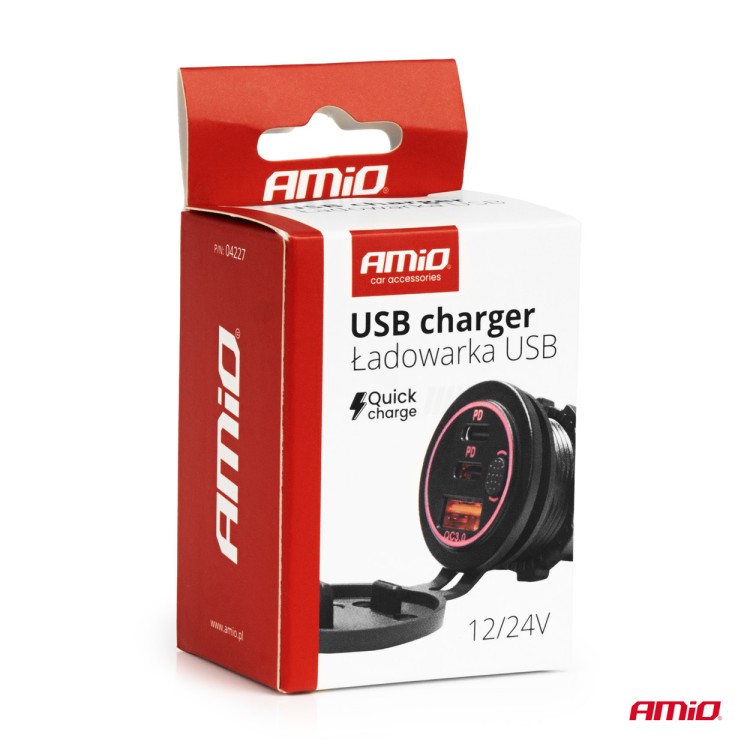 Amio - ΠΡΙΖΑ ΜΕ 3 ΘΥΡΕΣ(USB+2xUSB-C) ΜΕ ΔΙΑΚΟΠΤΗ ΚΑΙ ΚΑΠΑΚΙ 12/24V QUICK CHARGE 3.0 ΑΔΙΑΒΡΟΧΗ ΜΑΥΡΗ - 1 Τεμ. (04227/AM) Amio - ΠΡΙΖΑ ΜΕ 3 ΘΥΡΕΣ(USB+2xUSB-C) ΜΕ ΔΙΑΚΟΠΤΗ ΚΑΙ ΚΑΠΑΚΙ 12/24V QUICK CHARGE 3.0 ΑΔΙΑΒΡΟΧΗ ΜΑΥΡΗ - 1 Τεμ. (04227/AM)