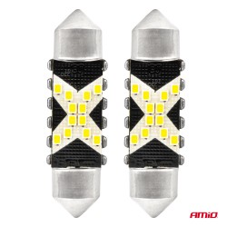 Amio - ΛΑΜΠΑΚΙΑ ΠΛΑΦΟΝΙΕΡΑΣ 36mm 12/24V C5W 5500K 12xSMD 2016 CAN-BUS FESTOON (ΛΕΥΚΟ) - 2 ΤΕΜ. (04236/AM)