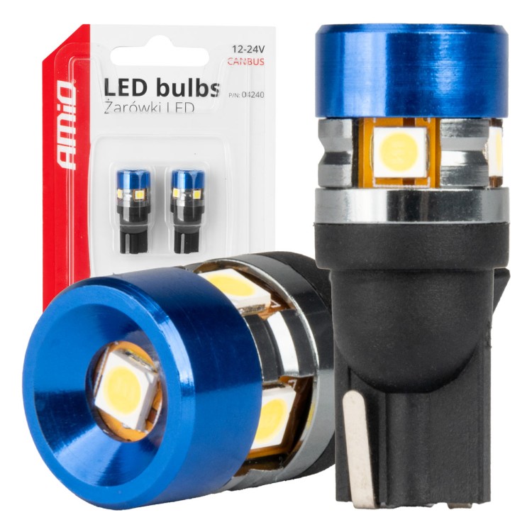 Amio - Λάμπες LED T10 W5W τάση λειτουργίας 12/24V με 5xSMD 3030 Can-bus λευκό φως 5.500K (σε χρώμα μπλε-μαύρο) για Επιβατικά Αυτοκίνητα και Φορτηγά - 2 τεμ. (04240/AM) Amio - Λάμπες LED T10 W5W τάση λειτουργίας 12/24V με 5xSMD 3030 Can-bus λευκό φως 5.500K (σε χρώμα μπλε-μαύρο) για Επιβατικά Αυτοκίνητα και Φορτηγά - 2 τεμ. (04240/AM)