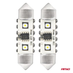 Amio - ΛΑΜΠΑΚΙΑ ΠΛΑΦΟΝΙΕΡΑΣ 36mm 12/24V C5W 5500K 12xSMD 3838 CAN-BUS FESTOON (ΛΕΥΚΟ) - 2 ΤΕΜ. (04248/AM)