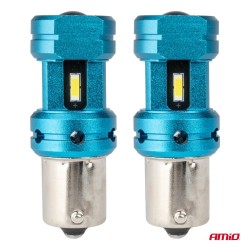 Amio - Λάμπες LED Αυτοκινήτου CANBUS 1156 BA15S P21W 4SMD 1860 6000K Λευκή – Universal 12V/24V - 2 Τεμ. (04252/AM)
