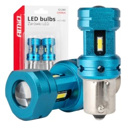 Amio - Λάμπες LED Αυτοκινήτου CANBUS 1156 BA15S P21W 4SMD 1860 6000K Λευκή – Universal 12V/24V - 2 Τεμ. (04252/AM)