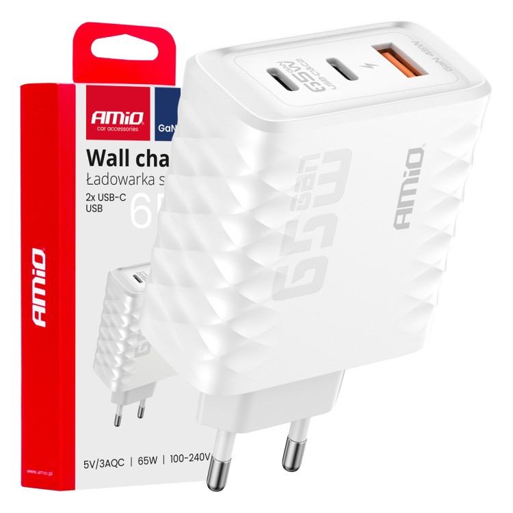 Amio - ΦΟΡΤΙΣΤΗΣ ΜΕ ΟΙΚΙΑΚΗ ΠΡΙΖΑ ΜΕ 3 ΘΥΡΕΣ 2xUSB-C+USB-A 65W 100-240V ΛΕΥΚΟ - 1 Τεμ. (04289/AM) Amio - ΦΟΡΤΙΣΤΗΣ ΜΕ ΟΙΚΙΑΚΗ ΠΡΙΖΑ ΜΕ 3 ΘΥΡΕΣ 2xUSB-C+USB-A 65W 100-240V ΛΕΥΚΟ - 1 Τεμ. (04289/AM)