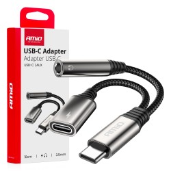 Amio - ΚΑΛΩΔΙΟ ΦΟΡΤΙΣΗΣ USB ΑΠΟ USB-C ΣΕ USB-C & ΑΝΤΑΠΤΟΡΑΣ ΑΚΟΥΣΤΙΚΩΝ MINI JACK 3.5mm ΘΗΛΥΚΟ 10cm - 1 Τεμ. (04295/AM)
