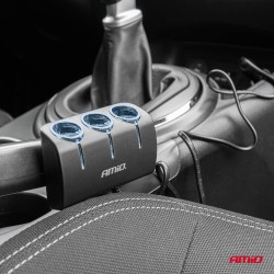 Amio - ΑΝΤΑΠΤΟΡΑΣ ΑΝΑΠΤΗΡΑ 12/24V 120W ΜΑΥΡΟΣ/3 ΘΕΣΕΙΣ/ΚΑΛΩΔΙΟ 80cm - 1 Τεμ. (04359/AM)